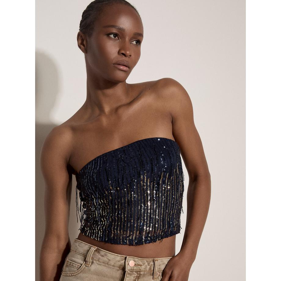 Top court bandeau à franges et paillettes