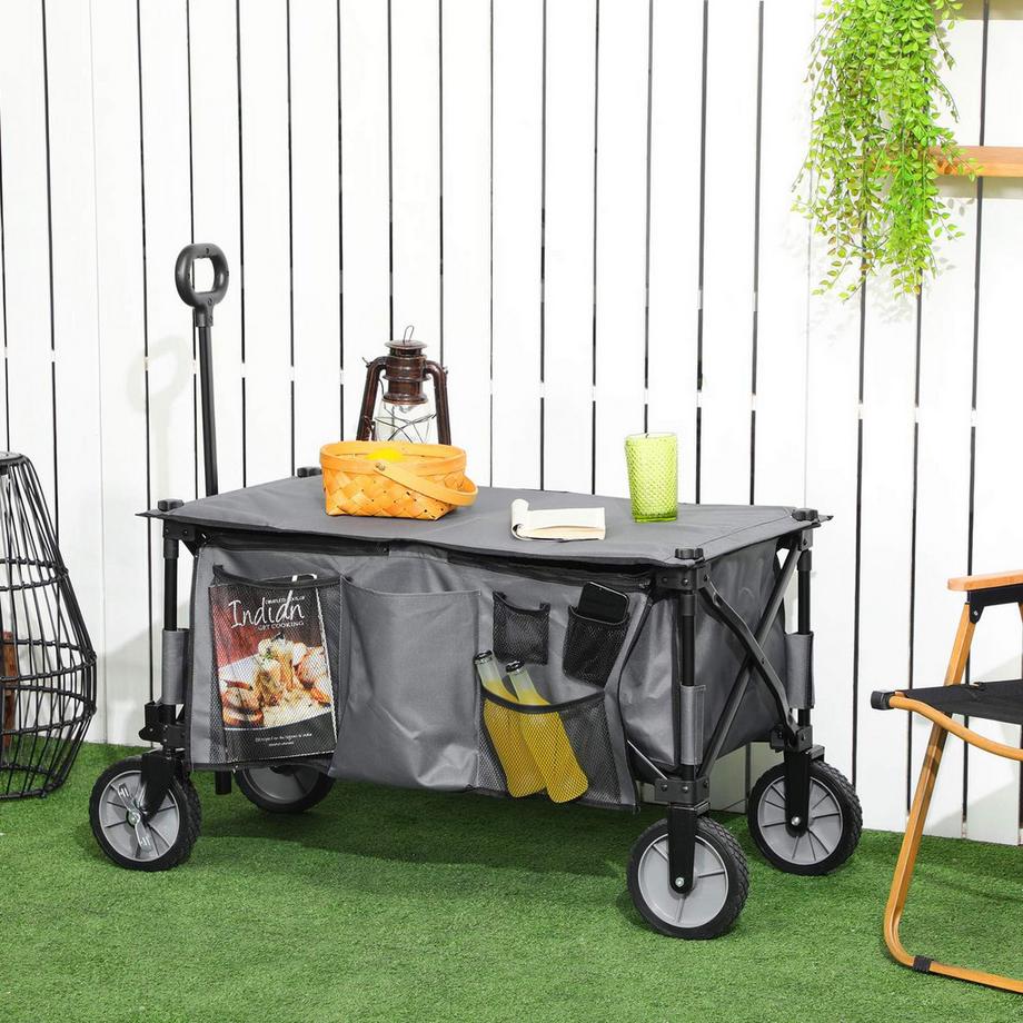 Northio Chariot À Bras, Chariot De Transport Pliable Avec Poignée Réglable, Chariot De Jardin Avec Poches Latérales Et Planche Pliante, Capacité De Charge Jusqu'À 120 Kg, Gris Foncé  