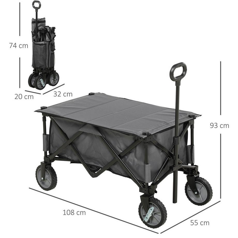Northio Chariot À Bras, Chariot De Transport Pliable Avec Poignée Réglable, Chariot De Jardin Avec Poches Latérales Et Planche Pliante, Capacité De Charge Jusqu'À 120 Kg, Gris Foncé  