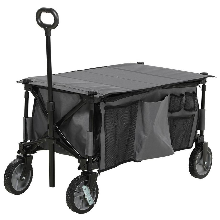 Northio Chariot À Bras, Chariot De Transport Pliable Avec Poignée Réglable, Chariot De Jardin Avec Poches Latérales Et Planche Pliante, Capacité De Charge Jusqu'À 120 Kg, Gris Foncé  