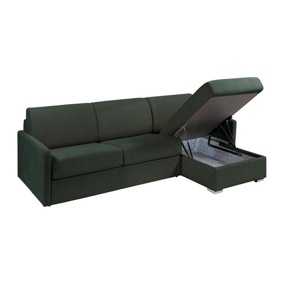 Vente-unique Canapé d'angle convertible express et réversible en tissu vert sapin - Couchage 140 cm à lattes larges - Matelas 22 cm - CALIFE  