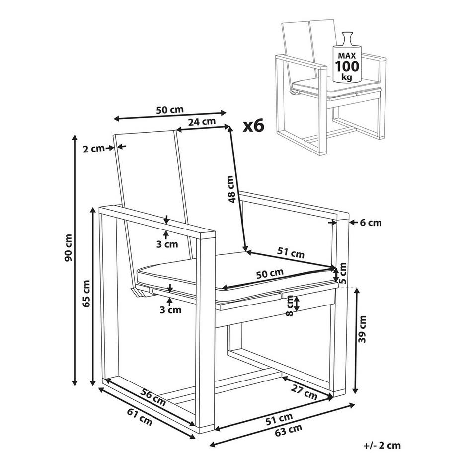 Beliani Set di 6 sedie da giardino con cuscini en Legno d'acacia Rustico AZZANELLO  