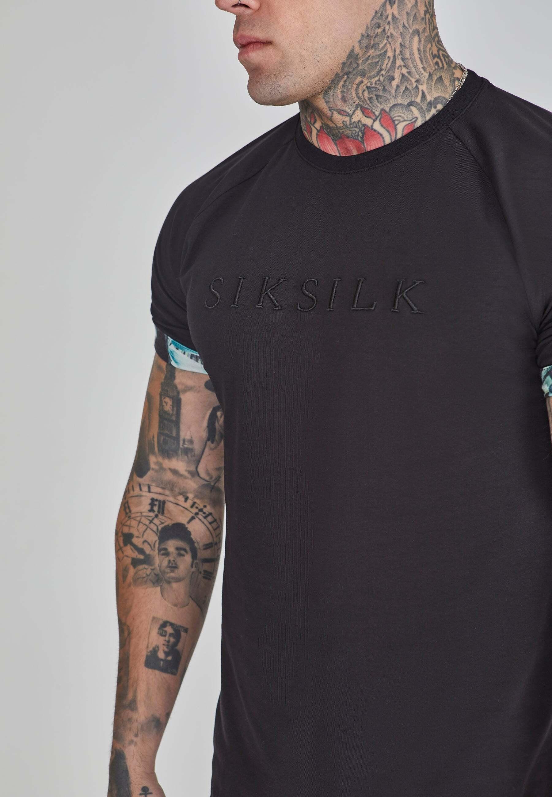 Sik Silk  T-Shirt Roll Sleeve T-Shirt in Black 