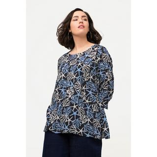 Ulla Popken  Blusa dal taglio svasato con fantasia, scollo a girocollo e maniche a 3/4 