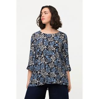 Ulla Popken  Blusa dal taglio svasato con fantasia, scollo a girocollo e maniche a 3/4 