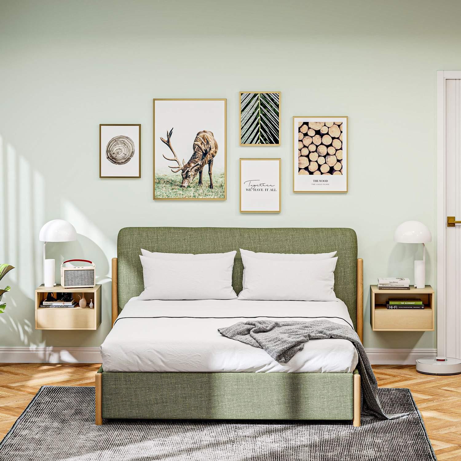 Northio Lot de 2 tables de chevet suspendues, table de chevet flottante avec tiroir, étagère ouverte, armoire murale pour chambre à coucher, salon, 45 x 35 x 27,5 cm, bois naturel  