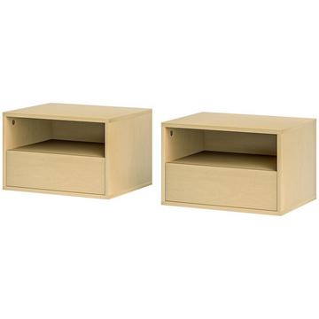 Set di 2 comodini sospesi, comodino sospeso con cassetto, ripiano aperto, pensile per camera da letto, soggiorno, 45 x 35 x 27,5 cm, legno naturale