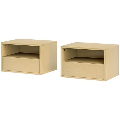 Northio Lot de 2 tables de chevet suspendues, table de chevet flottante avec tiroir, étagère ouverte, armoire murale pour chambre à coucher, salon, 45 x 35 x 27,5 cm, bois naturel  