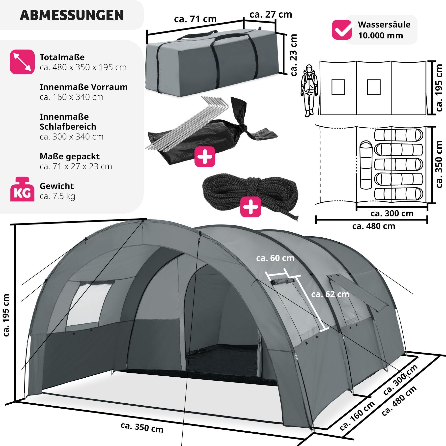 Tectake  Tunnelzelt Roskilde für 6 Personen 