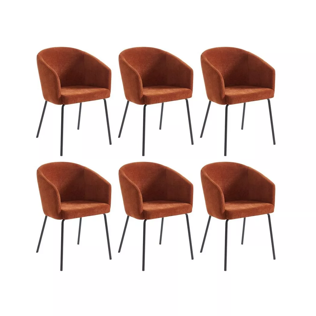 Pascal Morabito - Lot de 6 chaises avec accoudoirs en tissu et métal - Terracotta - moroni de