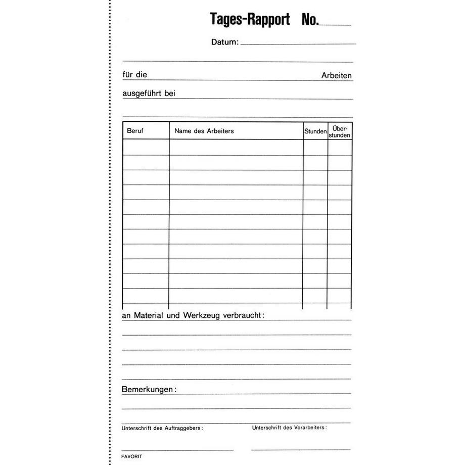 Favorit FAVORIT Tages-Rapport D 11,3x19cm 29970K weiss/weiss 50x2 Blatt  