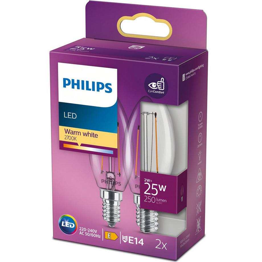 Confezione da 2 LED E14 Corona 2W (25W) Trasparente 250lm