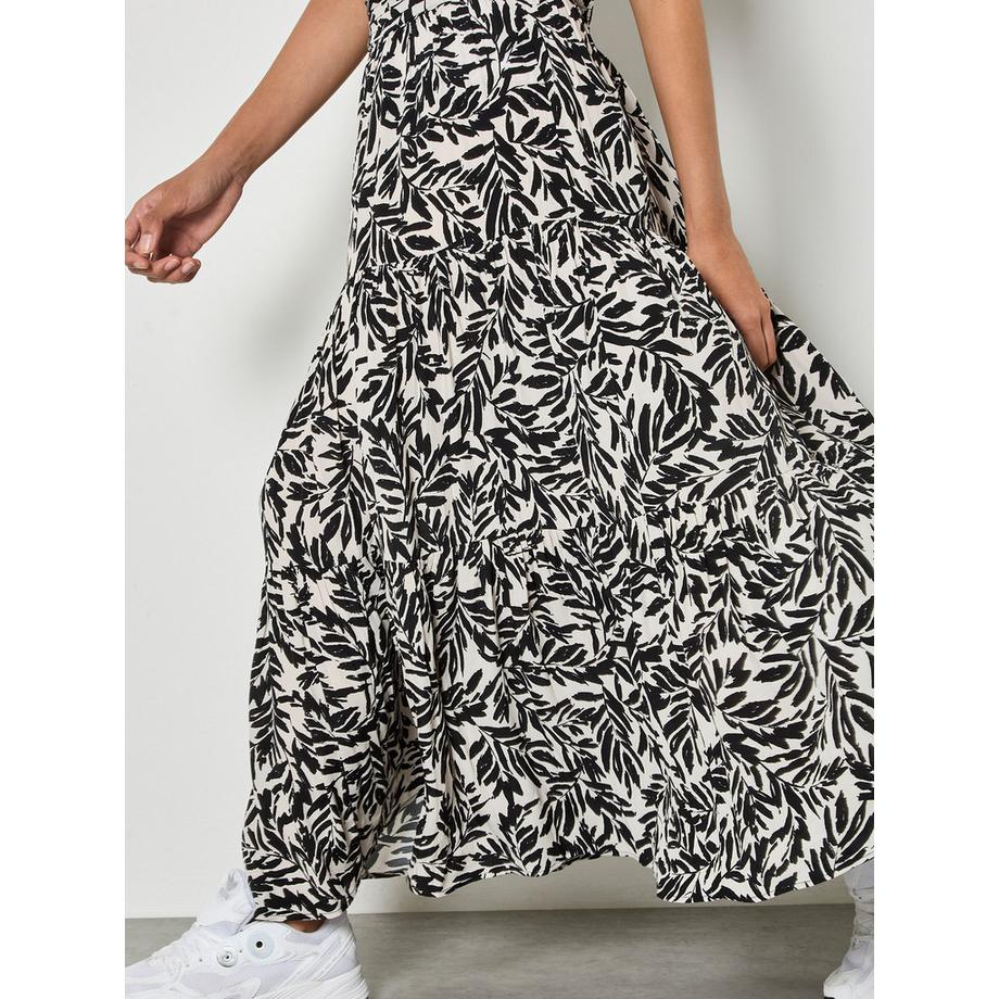 APRICOT Jupe Midi Imprimé Feuilles et Volants  