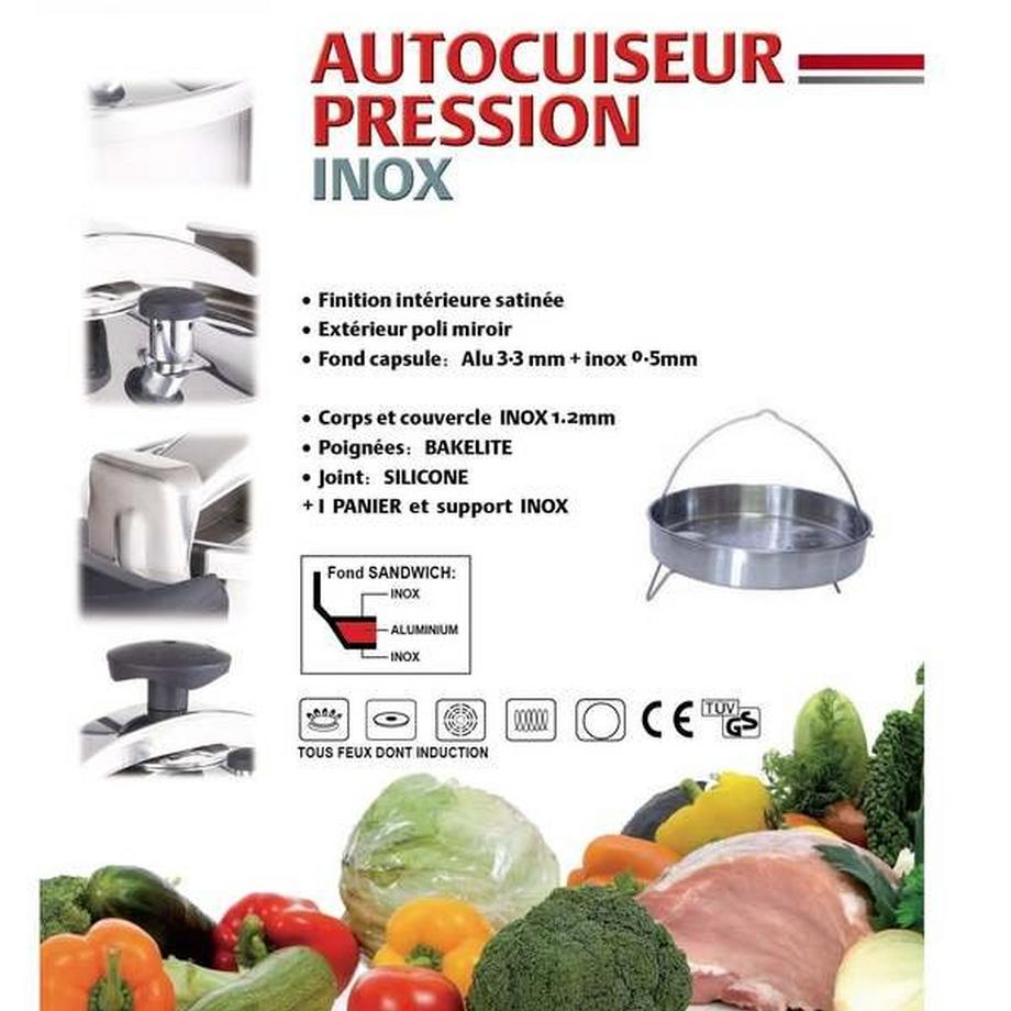 Kitchen Move  Autocuiseur à étrier Ø20cm 4.5L CLASSIQUE en acier Inox avec panier cuisson 