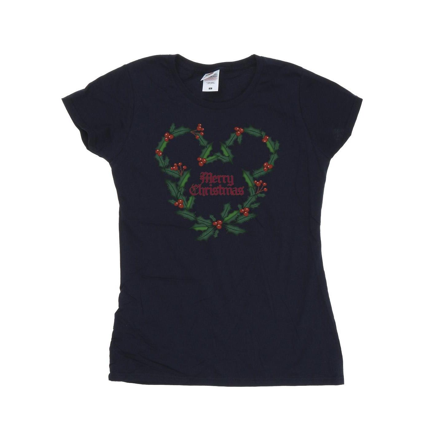Image of Mickey Mouse Merry Christmas Holly Tshirt Damen Marine S