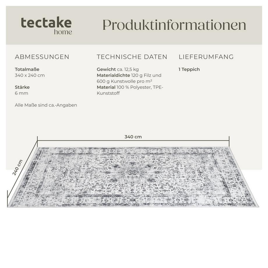 Tectake Tapis design vintage à poils courts ALIYA en laine synthétique et feutre  