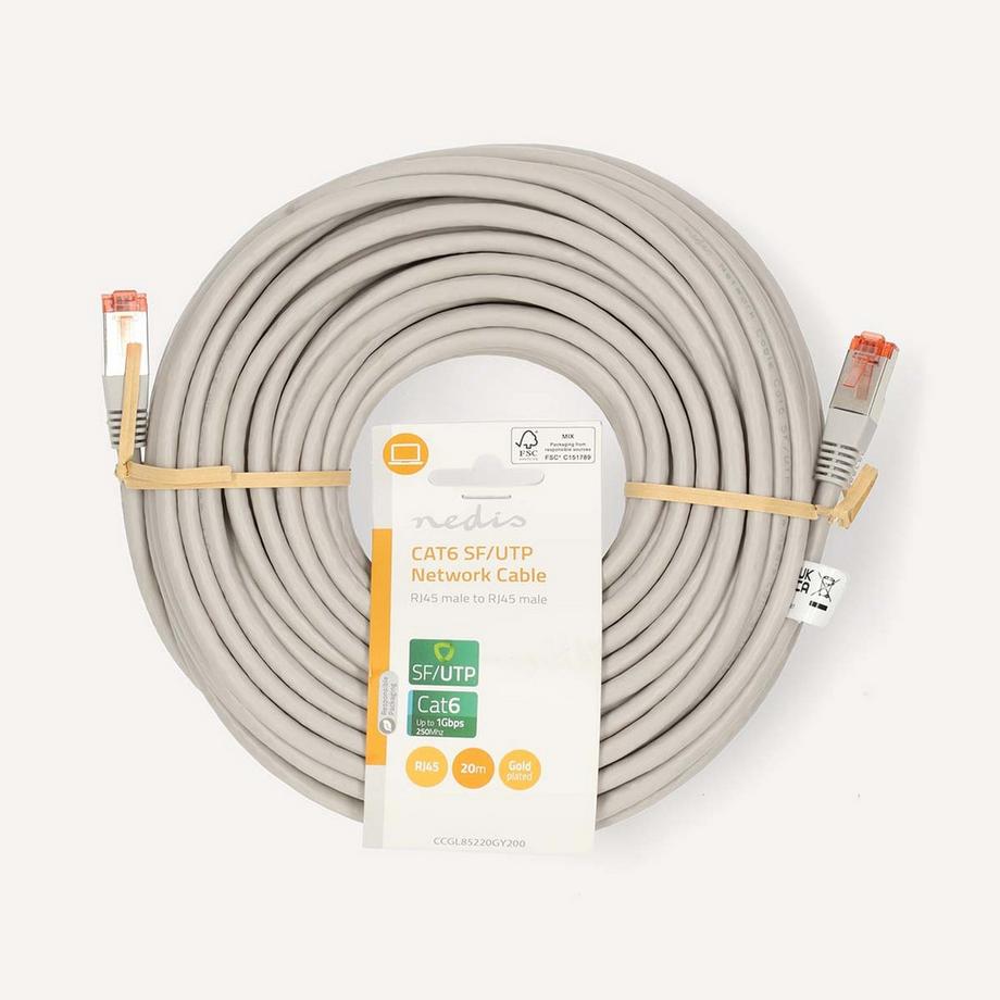 Nedis  Câble réseau CAT6 | RJ45 mâle | RJ45 mâle | SF/UTP | 20.0 m | Rond | PVC | Gris | Etiquette 
