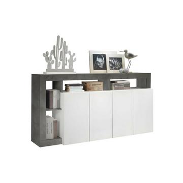 Credenza 4 ante e 4 nicchie Bianco laccato e Calcestruzzo SEFRO