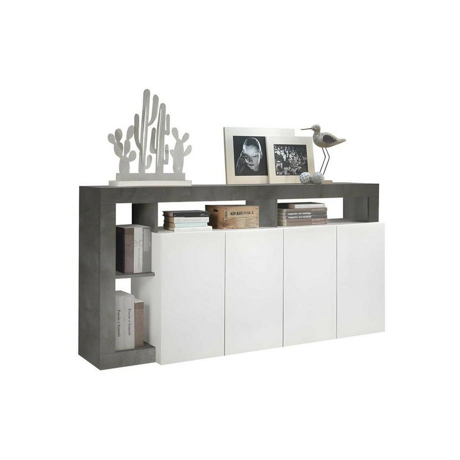 Vente-unique Buffet SEFRO 4 portes 4 niches laqué béton  