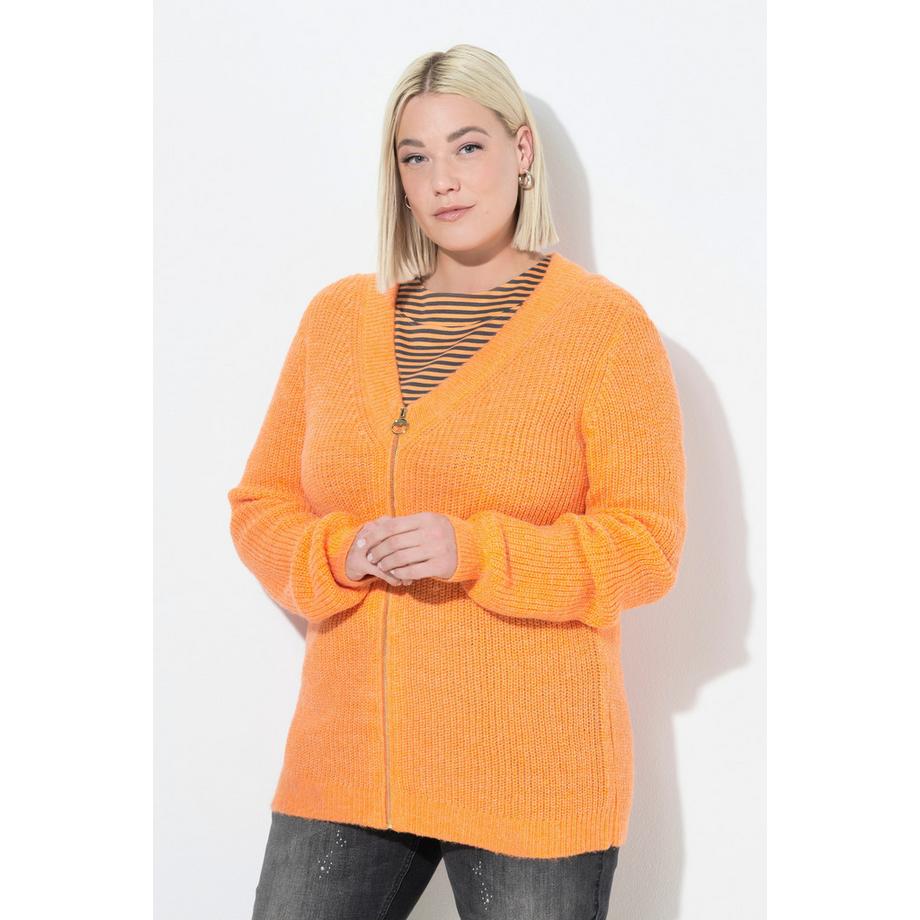 Ulla Popken Cardigan in maglia a coste scollo a V maniche lunghe  