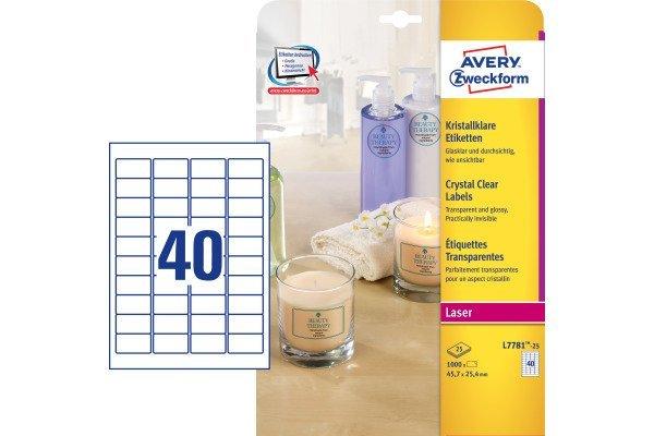 Avery-Zweckform AVERY ZWECKFORM Etiketten 45,7x25,4mm L7781-25 transparent 1000 Stück  