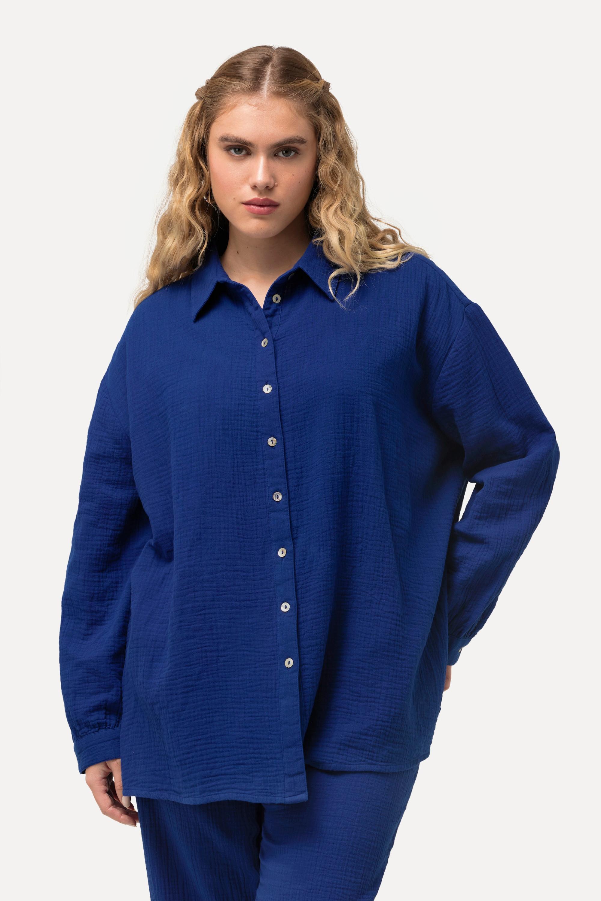 Ulla Popken  Camicia in mussola dal taglio oversize con collo da camicia e maniche lunghe 