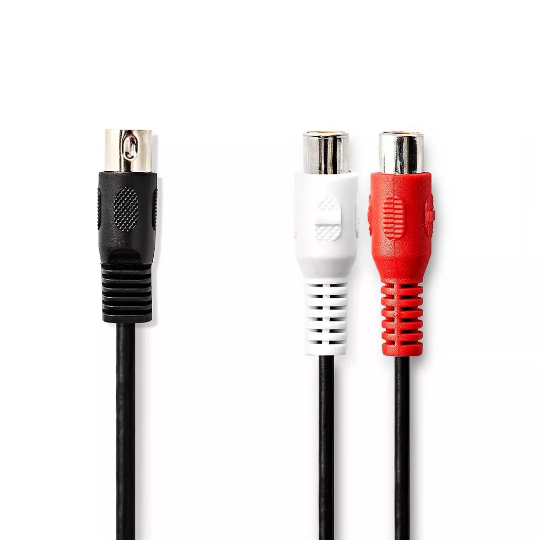 Nedis – DIN-Audiokabel | DIN 5-Pin Stecker 2x RCA Buchse Vernickelt 0,20 m Rund PVC Schwarz Etikett, One Size