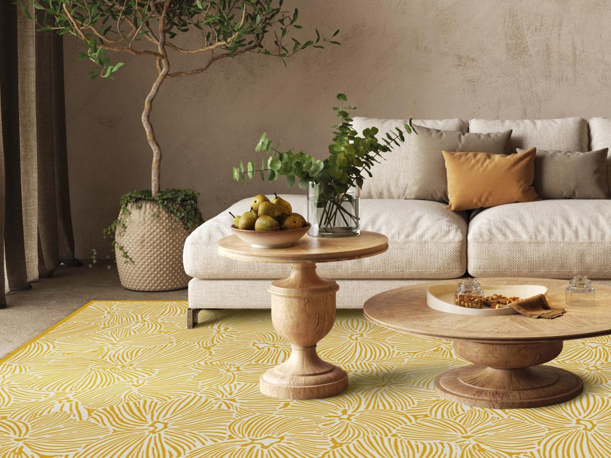 Vente-unique  Tappeto in Vinile con motivi fiori 120 x 180 cm Giallo e Bianco - CAPUCINA 