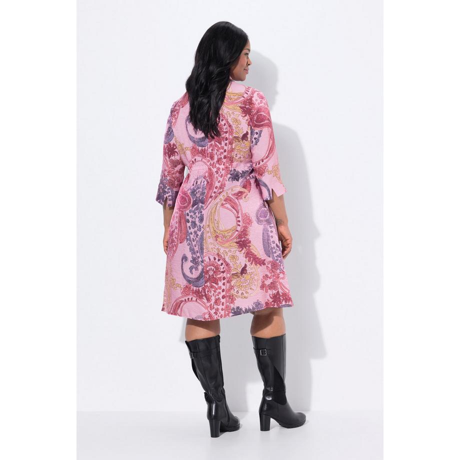 Ulla Popken Abito Taglio Svasato Scollo Montante a V Maniche 3/4  