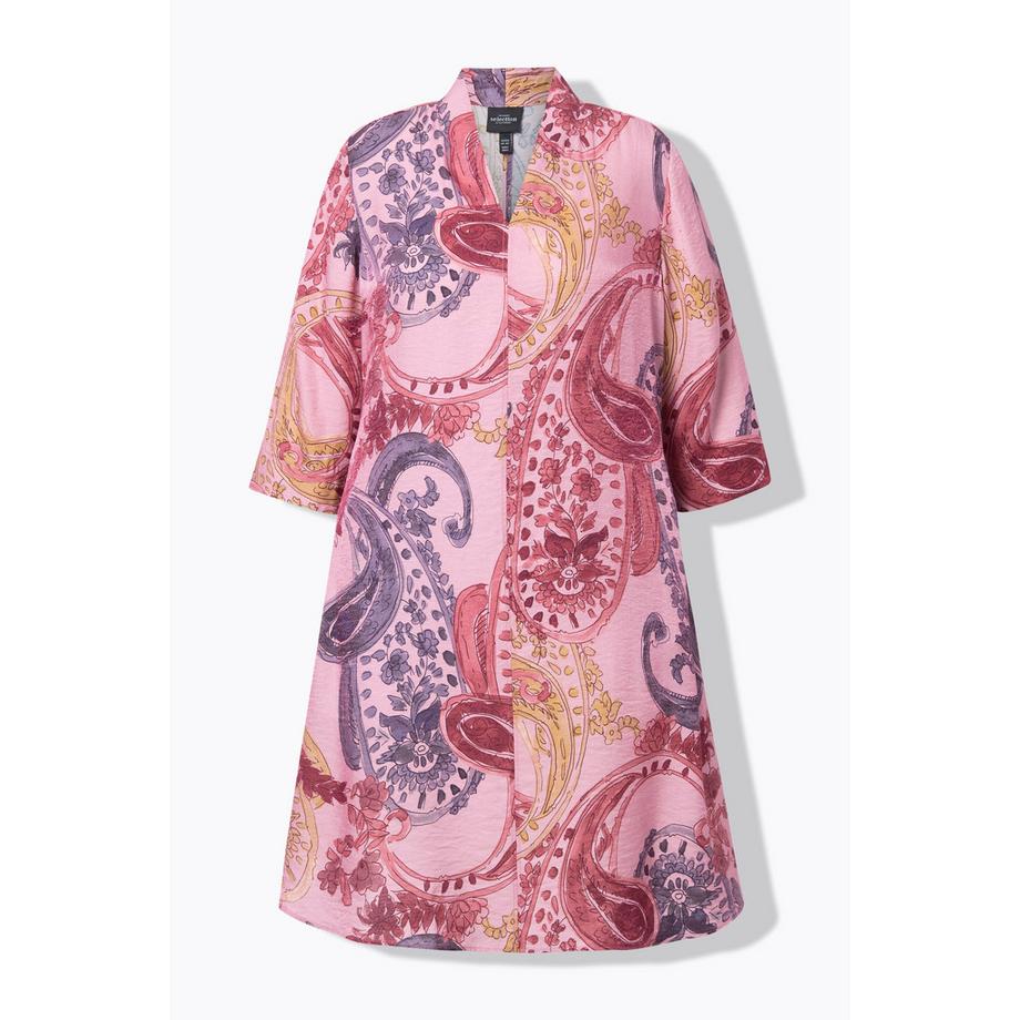 Ulla Popken Abito Taglio Svasato Scollo Montante a V Maniche 3/4  