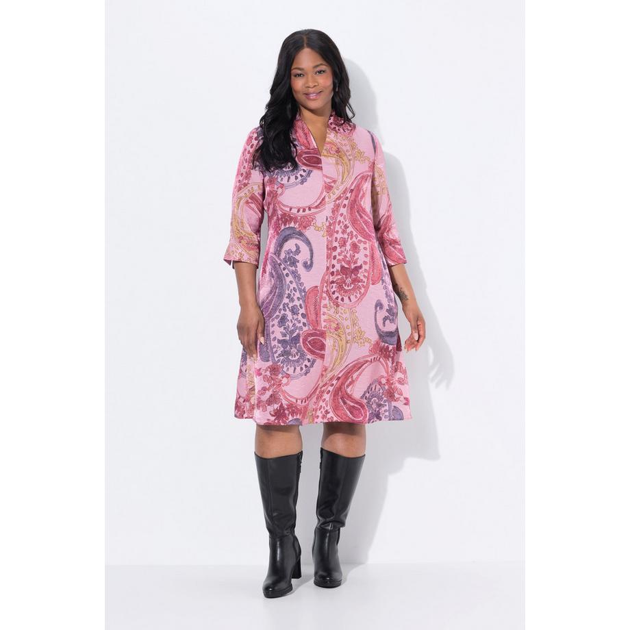 Ulla Popken Abito Taglio Svasato Scollo Montante a V Maniche 3/4  