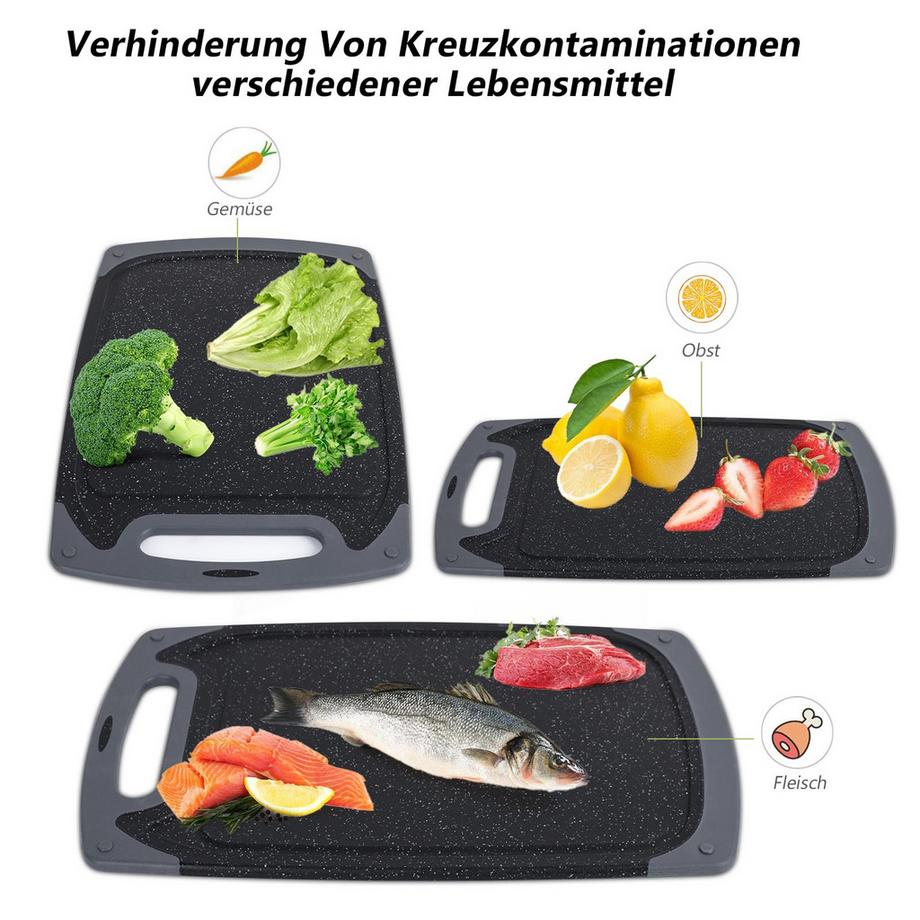 Alopini Schneidebrett-Set, Küchenschneidebretter mit rutschfesten Füßen und tiefer Saftrille  