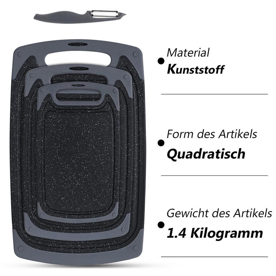 Alopini Schneidebrett-Set, Küchenschneidebretter mit rutschfesten Füßen und tiefer Saftrille  