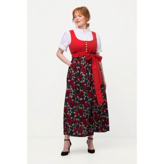 Ulla Popken  Dirndl, Blüten, Bindeband, Carree-Ausschnitt, ärmellos 