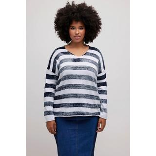 Ulla Popken  Pullover, unregelmäßige Streifen, V-Ausschnitt, Langarm 