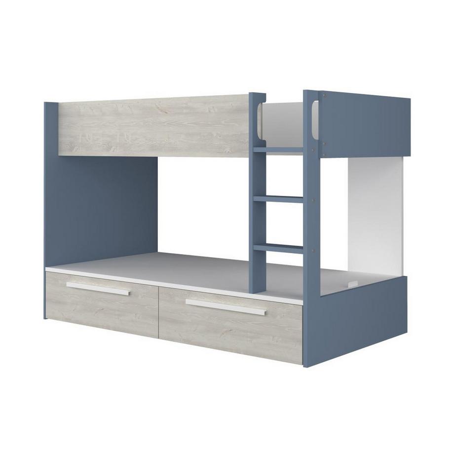 Vente-unique Letto a castello 2 cassetti 2 x 90 x 200 cm Blu, Naturale e Bianco - TINOLI  