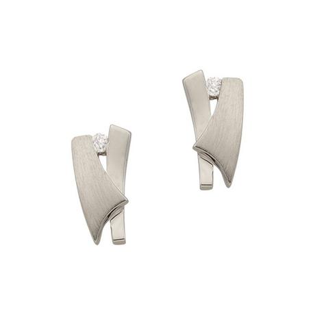 MUAU Schmuck  Clous d'oreilles or blanc 750 diamant 0,03ct. 10x5mm 