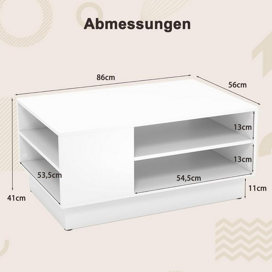 Northix Table basse en bois avec rangement & Compartiments ouverts table de salon table d'appoint table de canapé blanc  