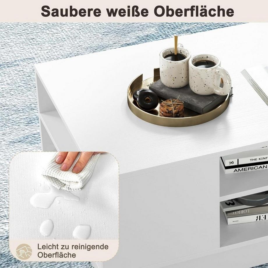 Northix Table basse en bois avec rangement & Compartiments ouverts table de salon table d'appoint table de canapé blanc  