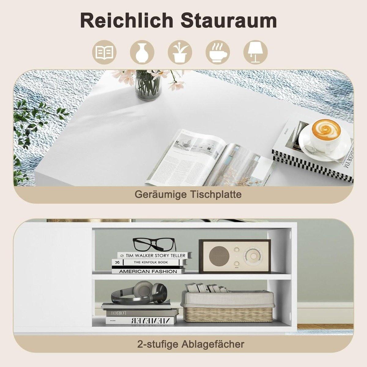 Northix Table basse en bois avec rangement & Compartiments ouverts table de salon table d'appoint table de canapé blanc  