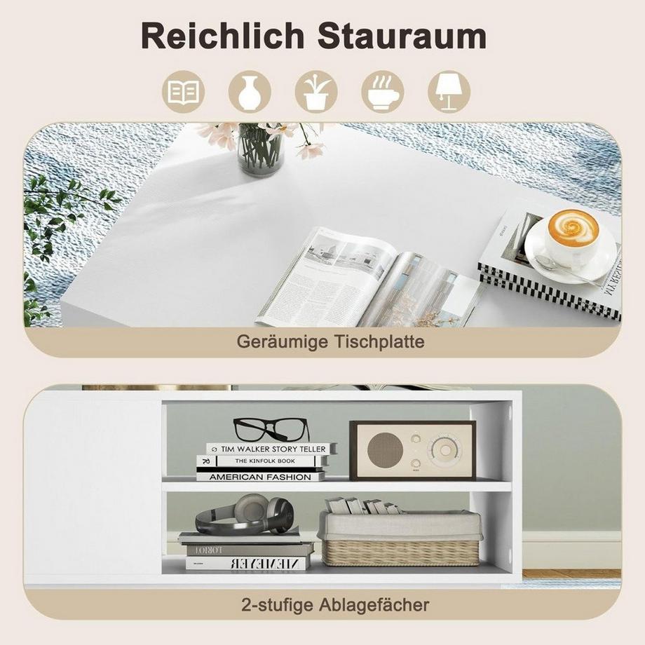 Northix Table basse en bois avec rangement & Compartiments ouverts table de salon table d'appoint table de canapé blanc  