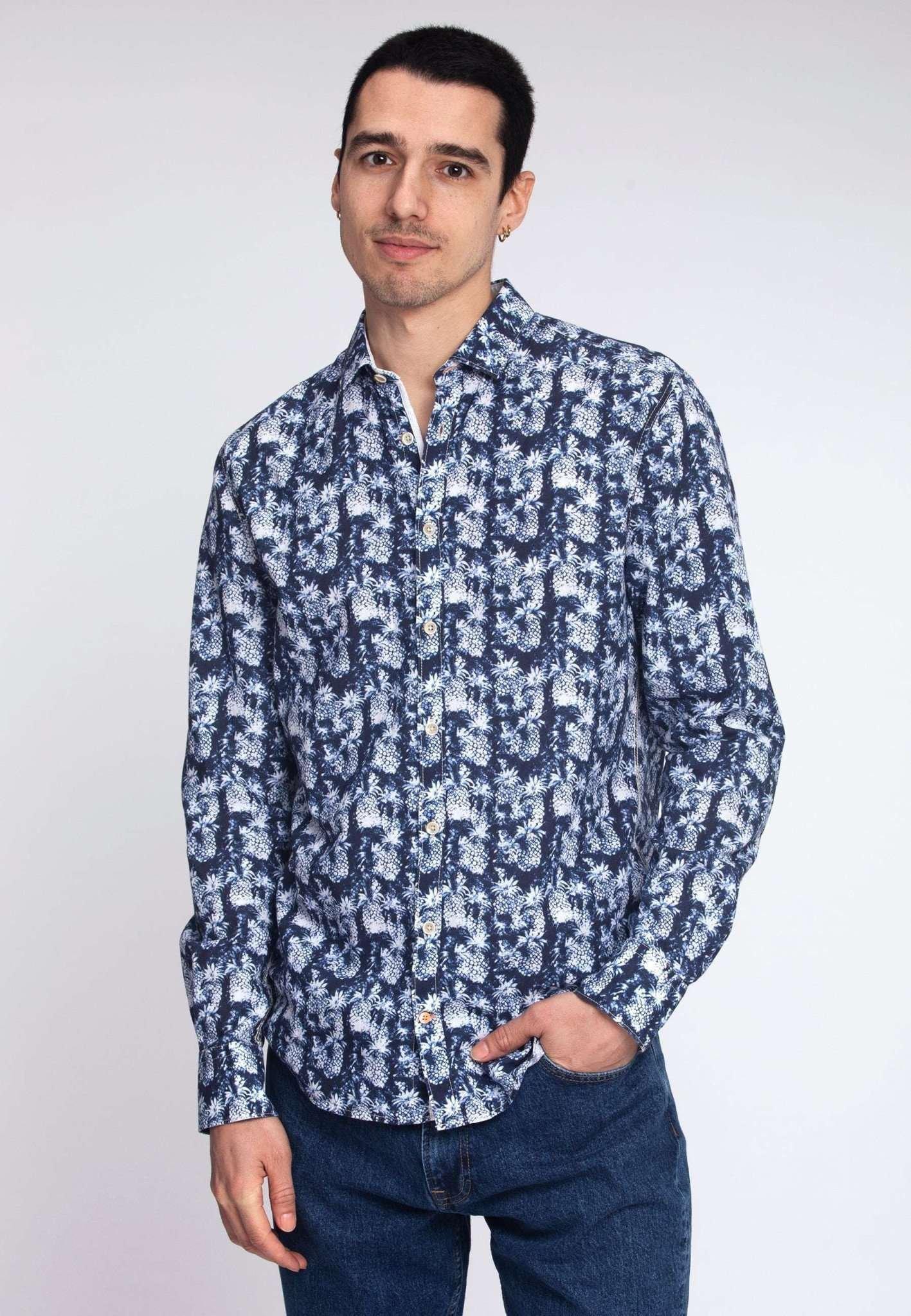 Image of Hemden Shirt Blue Pineapples Print Herren Blau M