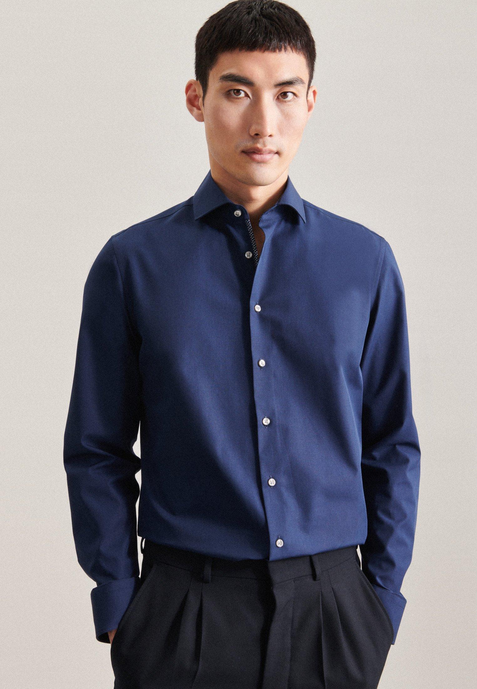 Image of Business Hemd Slim Fit Langarm Uni Herren Dunkelblau 45