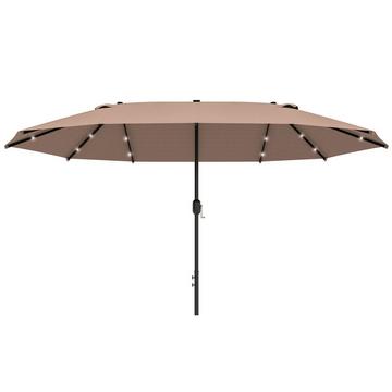 Parasol avec parasol double LED 440 x 260 cm parasol de jardin parasol grand ovale avec manivelle et structure en métal kaki