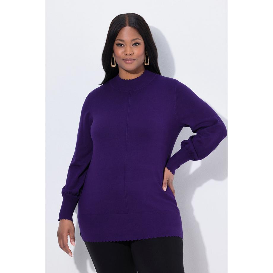 Ulla Popken Pullover Muschelsaum Stehkragen Langarm  