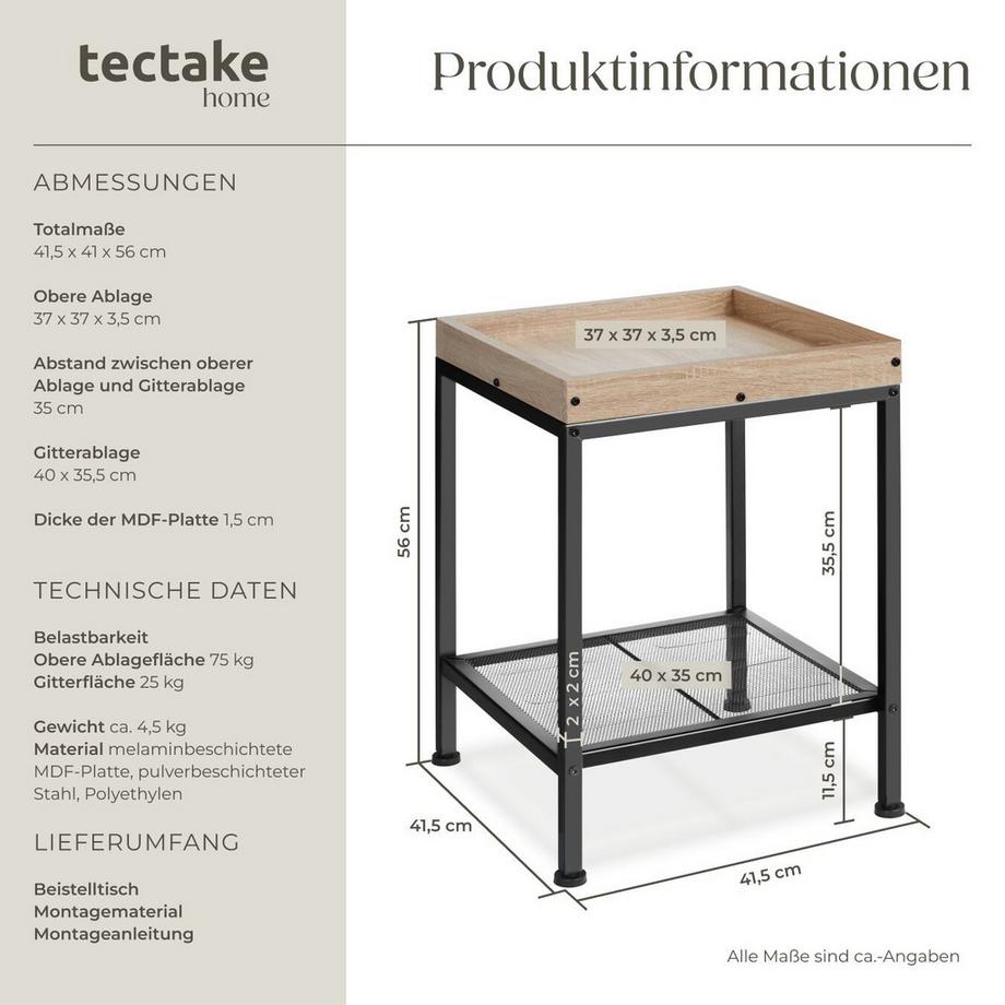 Tectake Beistelltisch Rochester Industrial Style Holz und Stahl  