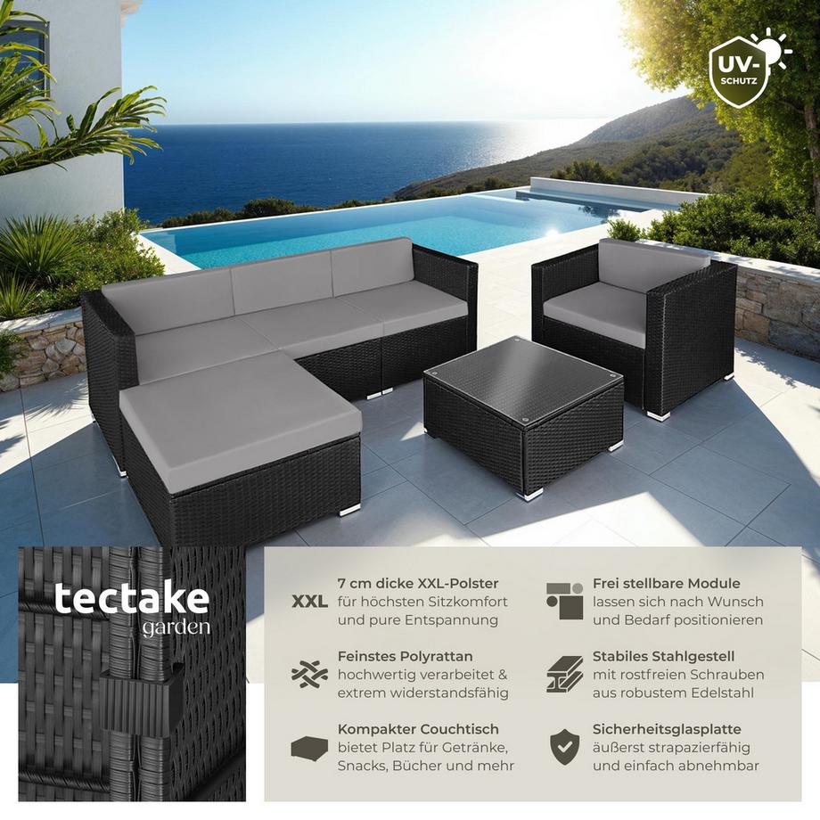 Tectake Rattan Lounge Milano für 4 bis 5 Personen widerstandsfähig  