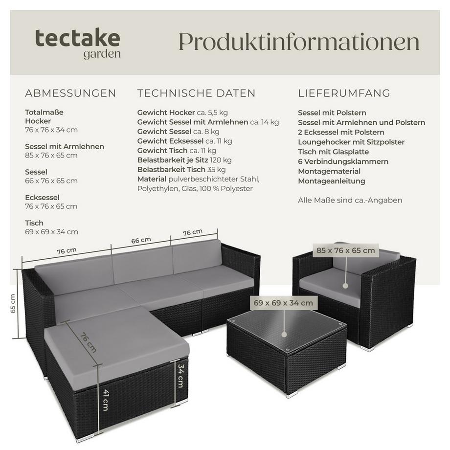 Tectake Salottino lounge in rattan  Milano da 4 a 5 persone  