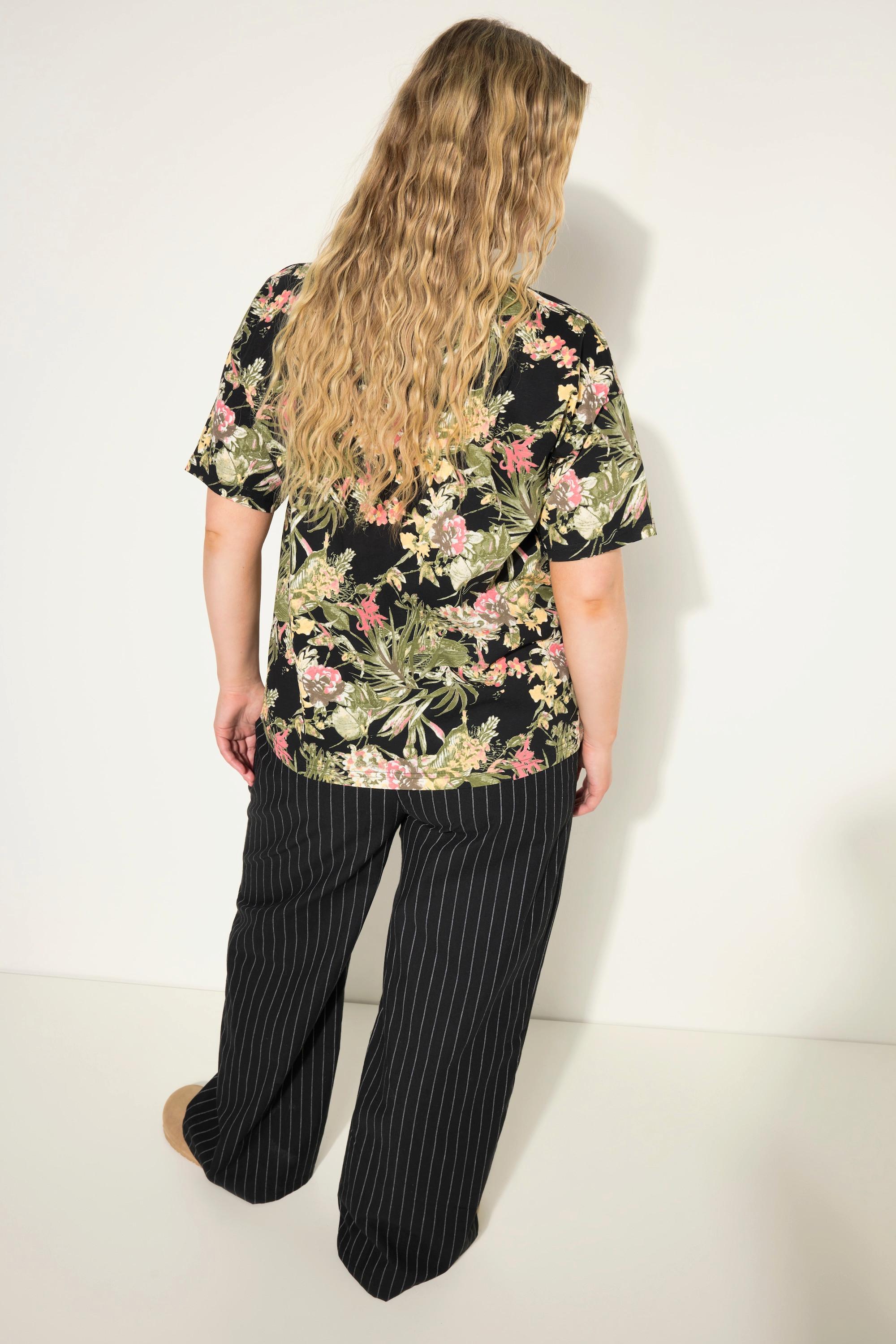 Studio Untold  Oversized-Shirt, Tropical-Print, Rundhals, Halbarm 