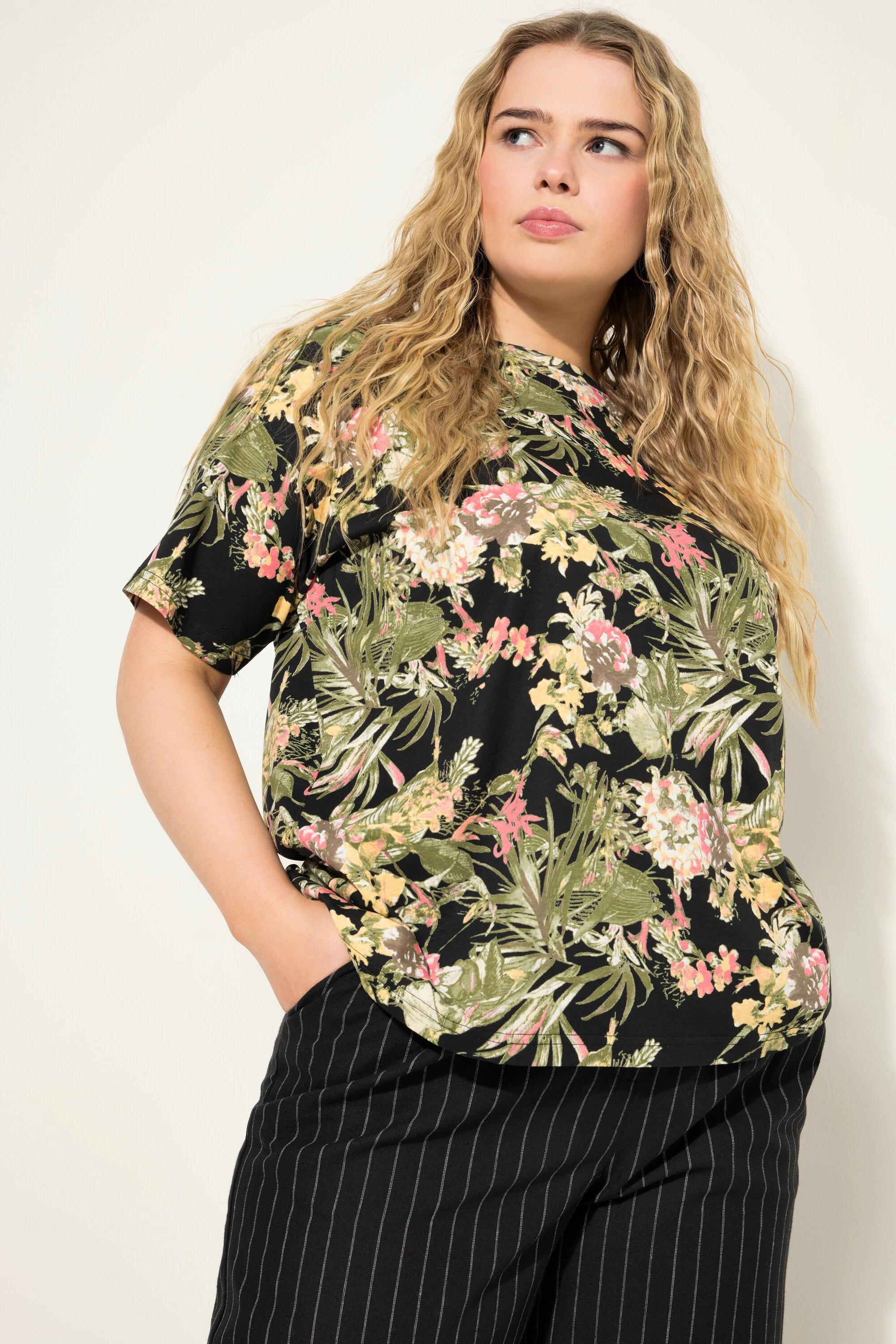 Studio Untold  Oversized-Shirt, Tropical-Print, Rundhals, Halbarm 